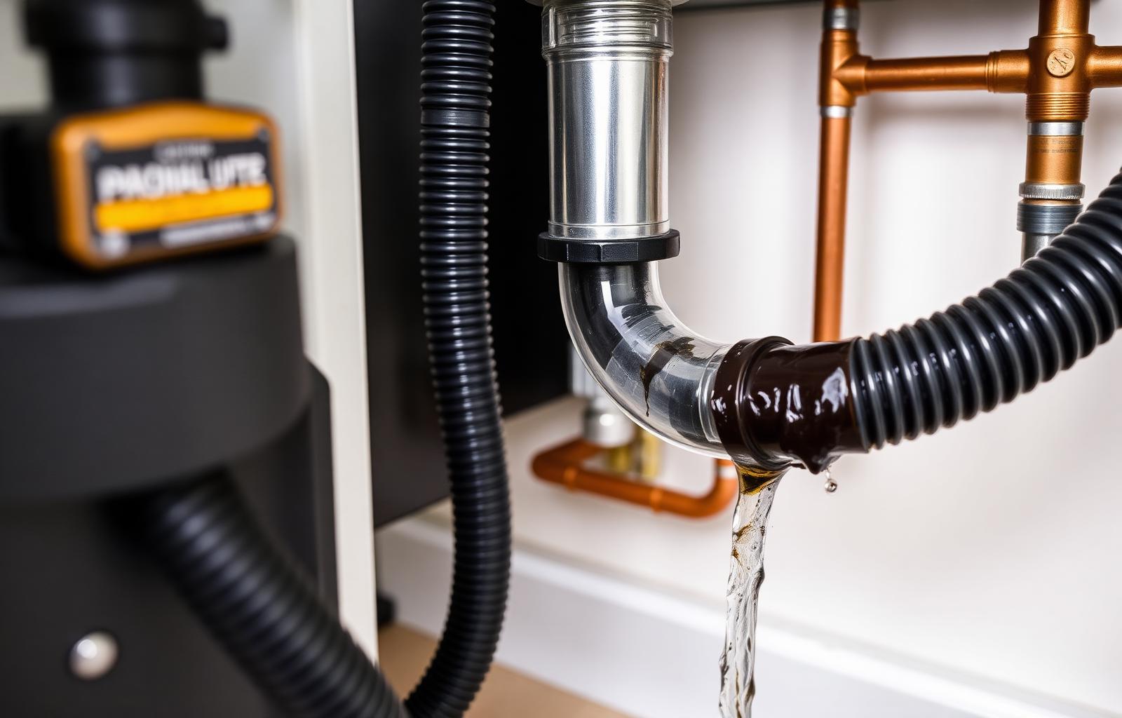 Power flush machine connected to a domestic boiler with dirty black sludge water visible in the clear flush hose